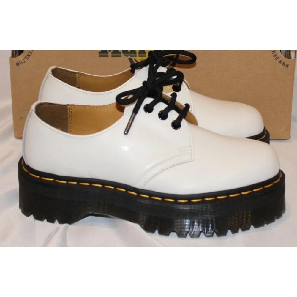 NIB DR‎ MARTENS Women's 1461 Quad Smooth Leather Platform Oxfords White Sz 7 NIB